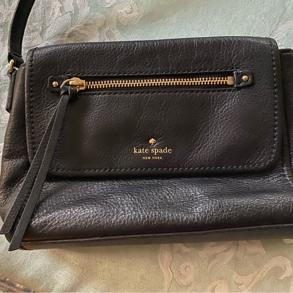 Kate Spade New York Black Leather Crossbody Bag with Gold Accents